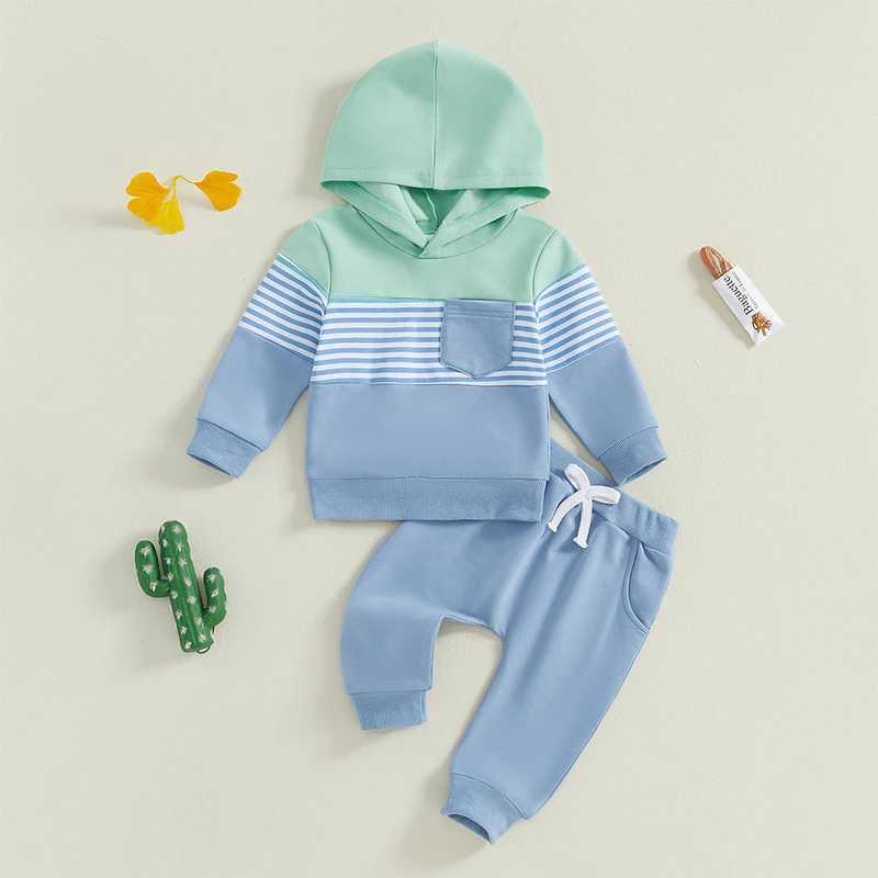 Clothing Sets Boy Autumn 2PCS Outfit Sets Long Sleeve Striped Hoodie Solid Color Pants Sets H241126