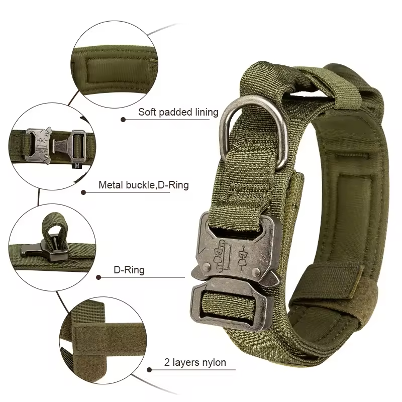 Factory High Quality Heavy Duty Metal Buckle Pet Dog Training Collar Large Dogs Collar And Leash Set Tactical Dog Collar