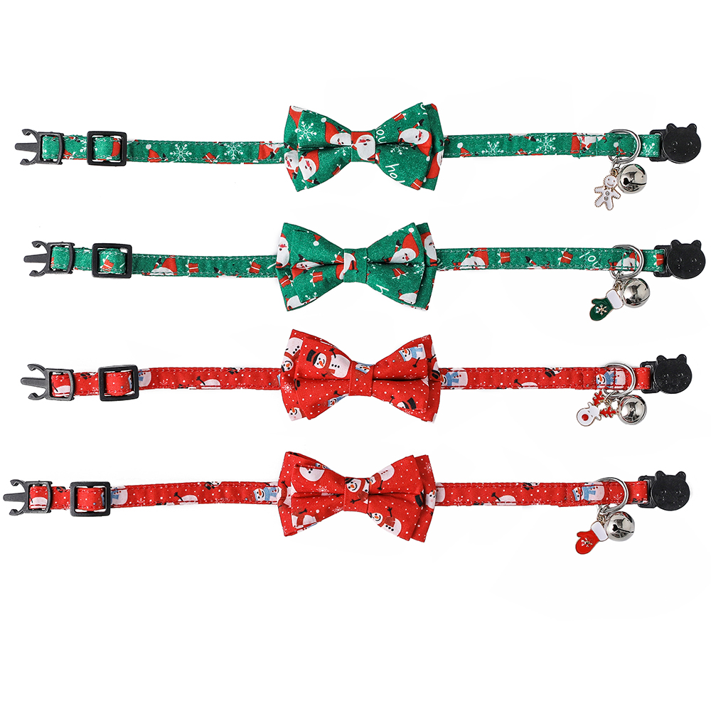 Cat Collar Christmas New Year Buckle Breakaway with Cute Bow Tie Bell Cat Accessories Adjustable Kitten Collar Pets Manufacturer