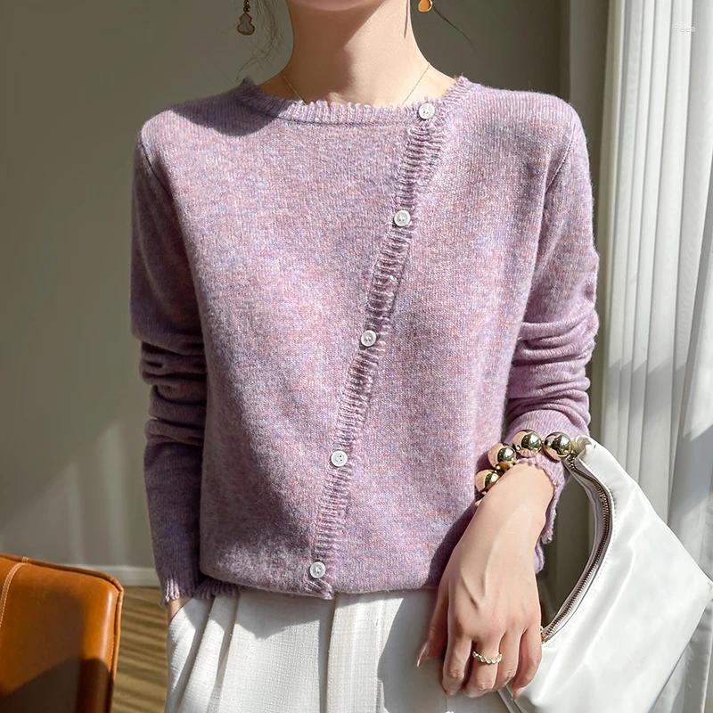 Womens Knits Women O-neck Cardigan Preppy Style Long Sleeve Sweater For Spring Autumn Merino Wool Knitwear Korean Cloth Jump