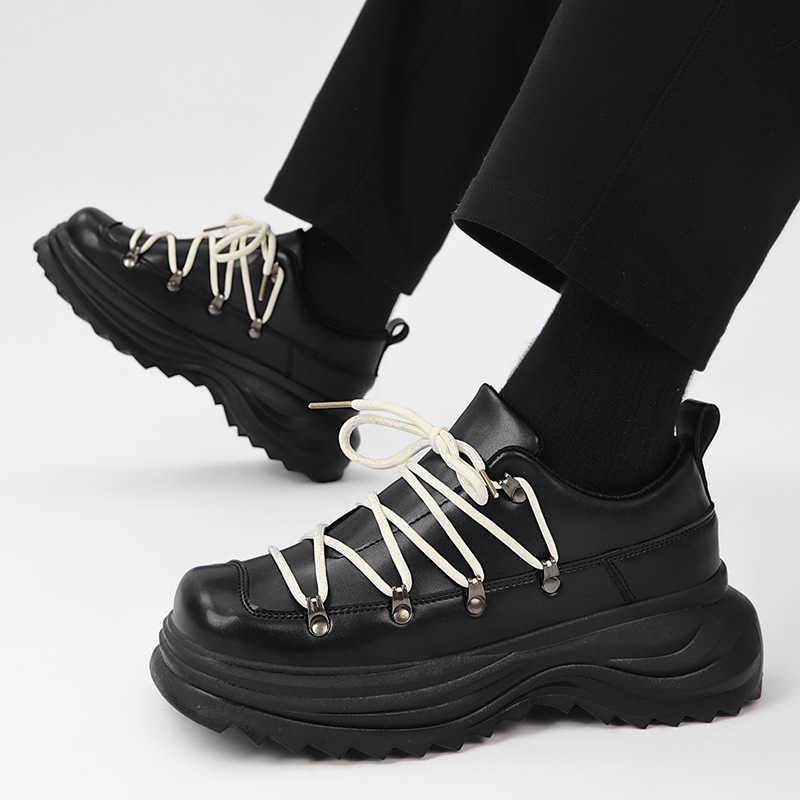 High Quality Internet celebrity niche design strap leather shoes mens trendy ins big head low top thick sole dad shoes fashionable mens shoes T241126