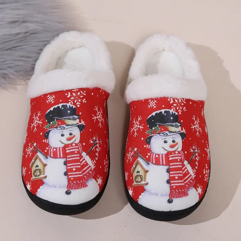 Winter Christmas Cotton Slippers for Woman Cute Cartoon Anti-slip Girls Fashion Indoor Home Floor Shoes Fashion Party Slides 241126
