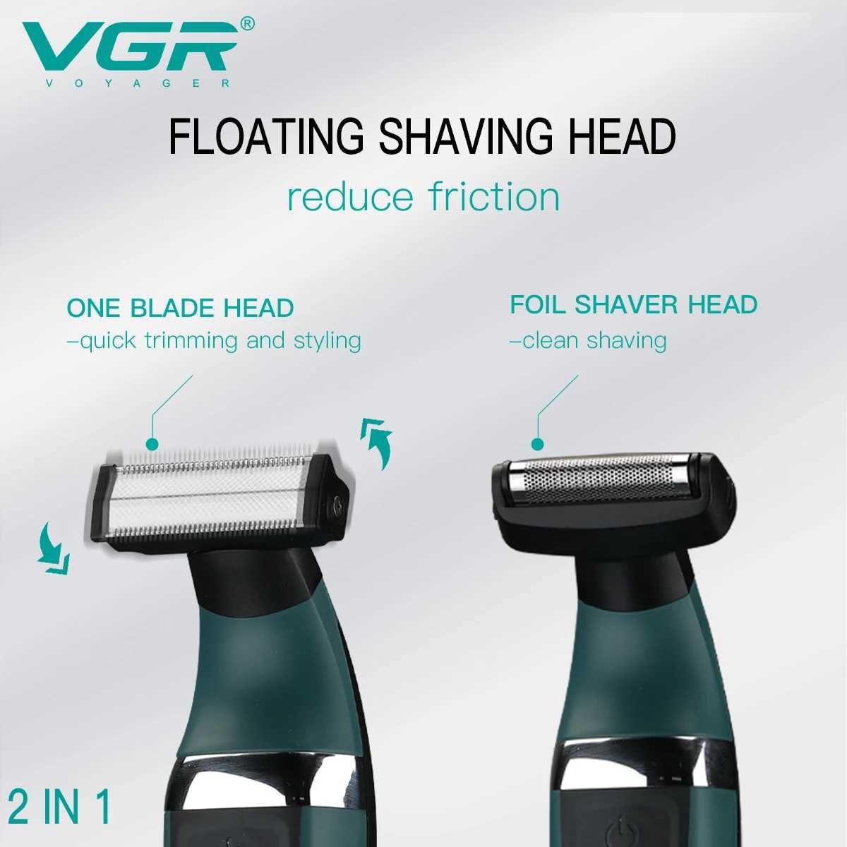 VGR Electric Shaver Professional Shaving Machine Waterproof Razor 2 in 1 Hair Shaver Beard Trimmer Portable Shaver for Men V-393XJ241207
