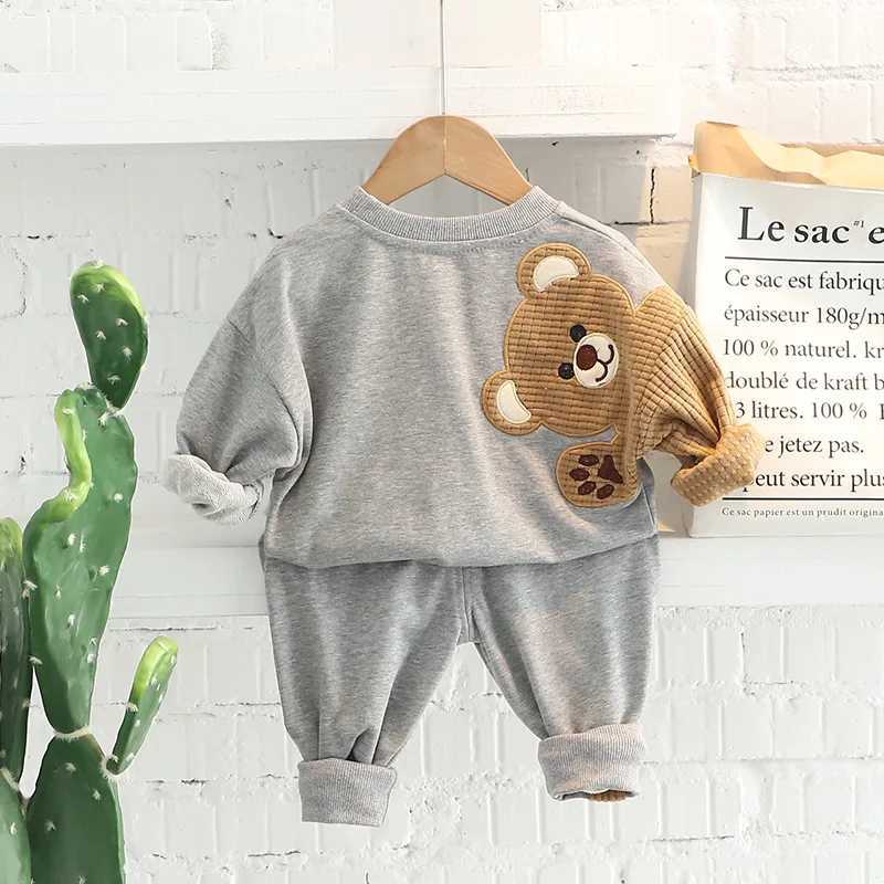 Clothing Sets Baby Boys Clothing Sets Embroidered Bear Girls Long Sleeve Casual Hoodie Sweatshirts + Pants 2Pcs Outfits for Kids Sport Suit H241126