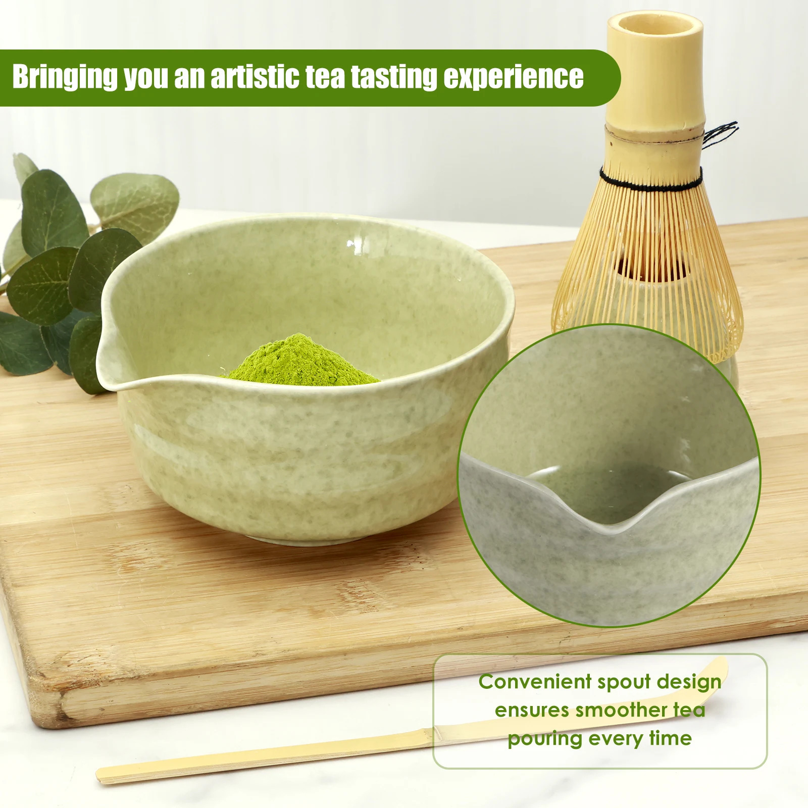 4Pcs Japanese Matcha Set with Ceramic Bowl Bamboo Matcha Whisk and Tea Scoop for Tea Lovers Gifts Tea-making Tools Accessories 241125