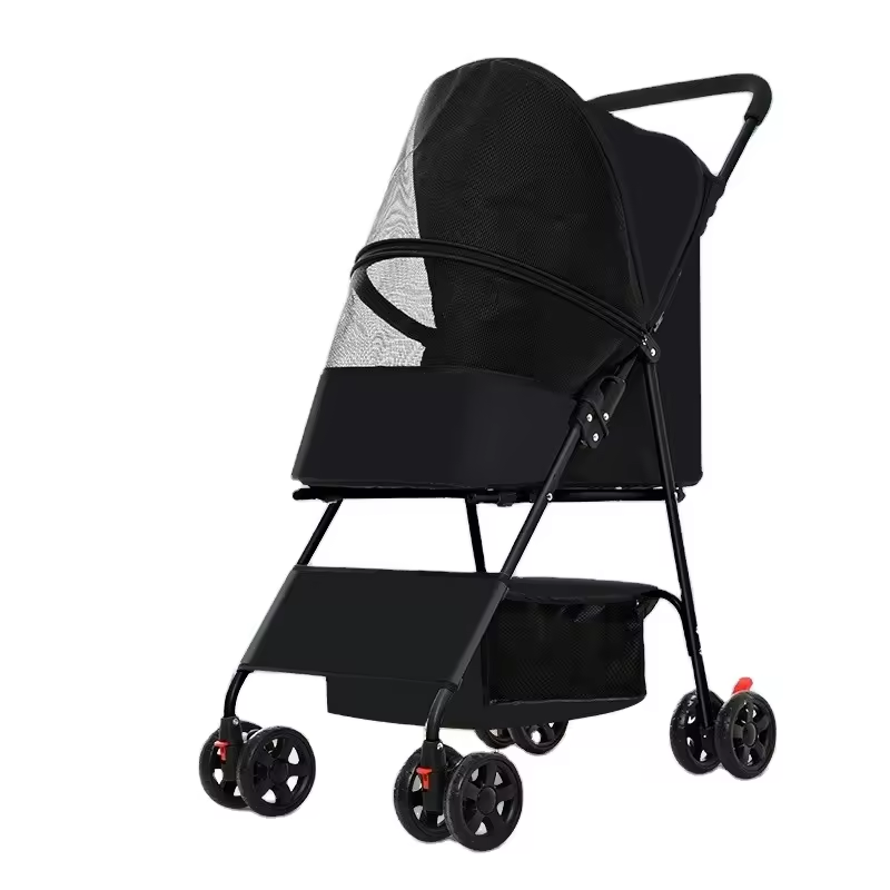 Lightweight Foldable 4-Wheel Zipperless with shock absorption Pet Stroller Trolley for Travel Shopping Walking