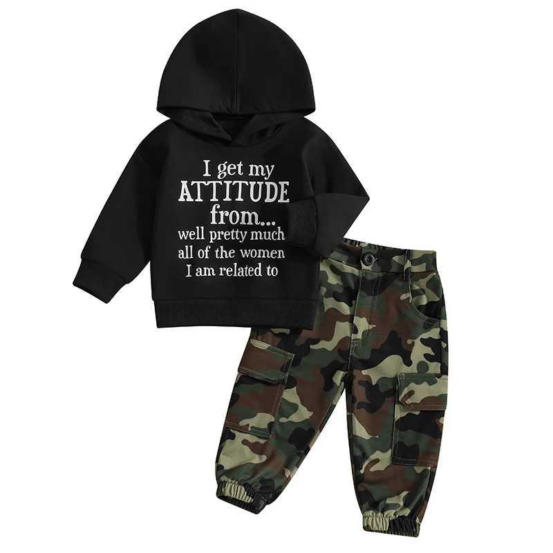 Clothing Sets Toddler Boy Autumn Clothes Set Camo Print Hooded Sweatshirt with Letter Print Long Sleeve Top and Cargo Pants Outfit H241126