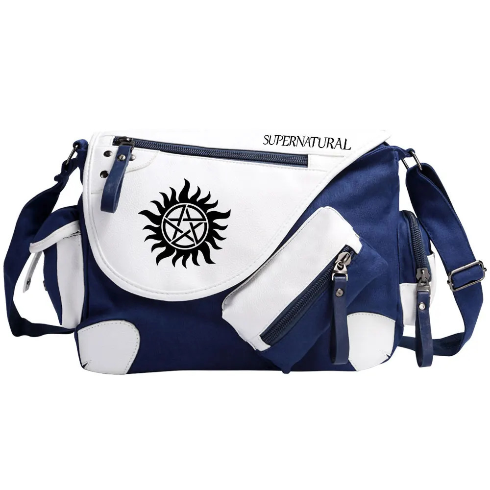 Supernatural Evil SPN Womens Canvas Casual Zipper Mens Shoulder Bag Cross Body Bag Boys and Girls rens School Bag Letter Making Bag 241121