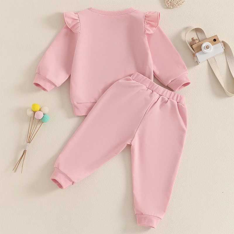 Clothing Sets 0-3Years Kids Baby Girl 2Pieces Activewear Outfits Letter Heart Sequin Print Long Flying Sleeve Sweatshirt with Bow Tie Pants H241126