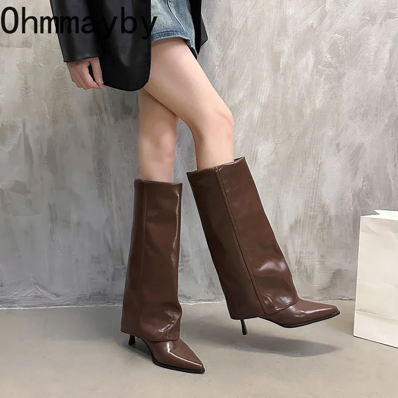 Street Style Women Knee High Boots Fashion Pointed Toe Long Booties Thin High Heels Autumn Winter Shoes 241126