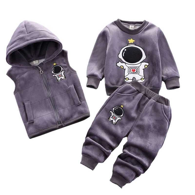 Clothing Sets Baby Boys Clothes Sets Autumn Winter Thick Fleece Astronaut Hooded Vest Coat Pants 3Pcs for Kids Casual Outfits Girls Warm Suit H241126