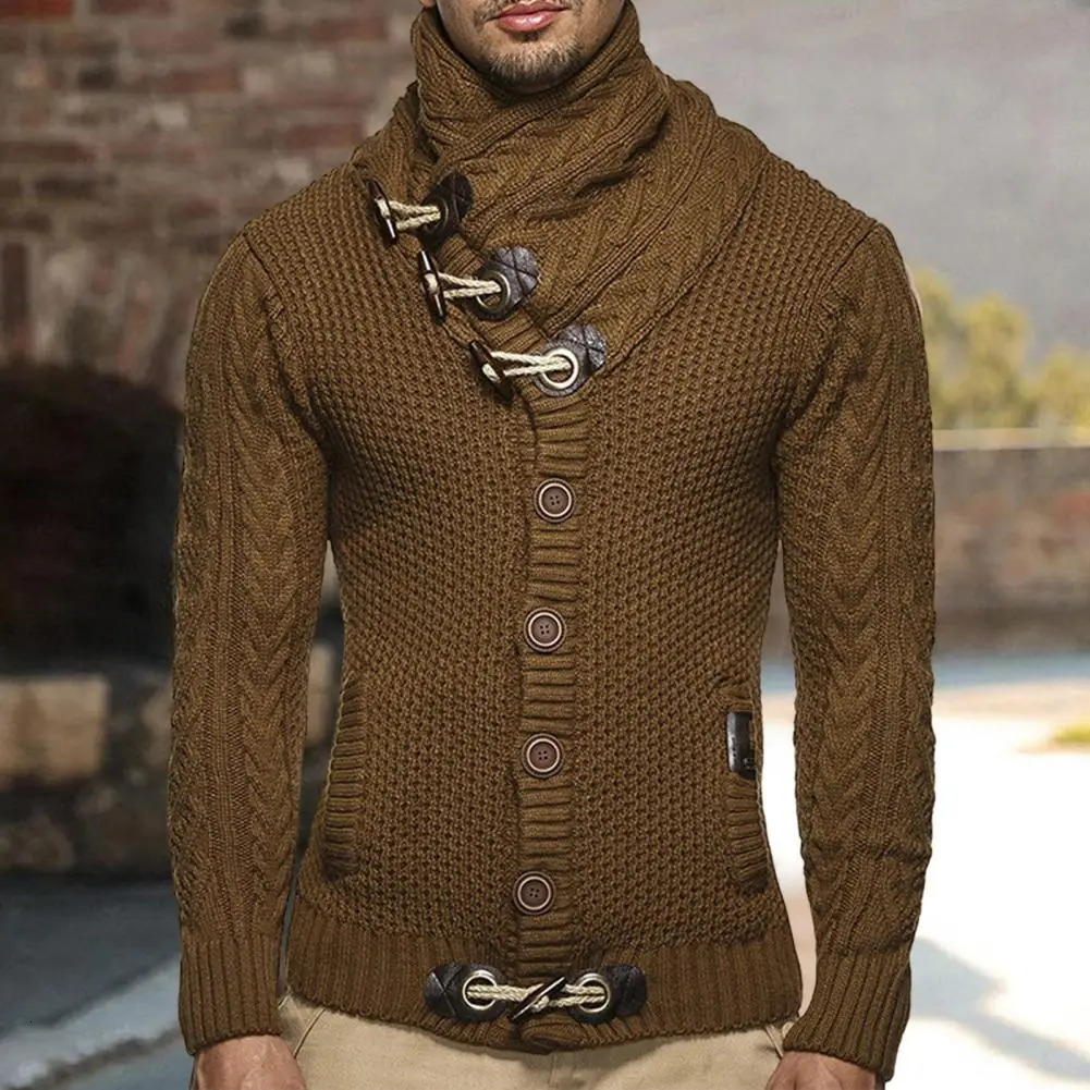 Fashionable mens long sleeved streetwear ultra soft knitted high neck sweater cardigan 241126