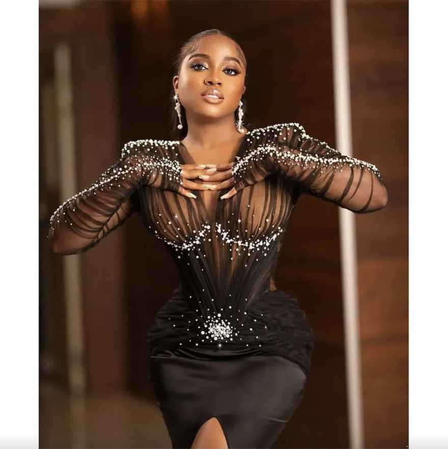 Mermaid African Beading Prom Sexy V Neck Front Split Long Sleeve Evening Gown Satin Outfit Formal Dresses 0509