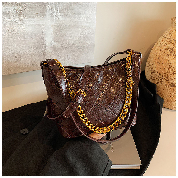 Fashionable Versatile For Bags Handbags Women Autumn And Winter, Design, Diamond Grid Chain Shoulder Crossbody Bag, Bucket Bag Designer