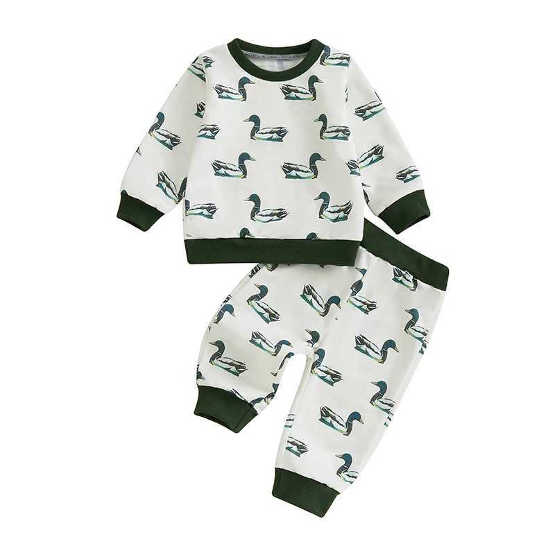Clothing Sets Cute Baby Outfit Set with Duck Print Sweatshirt and Long Pants in Contrast Color - Adorable Toddler Clothing Ensemble H241126