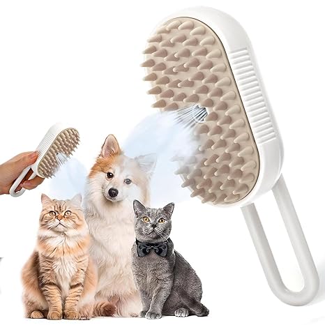 OF 2024 New Design Self Cleaning Pet Hair Removal Spray Massage Comb 3 In1 Steamy Pet Hair Brush