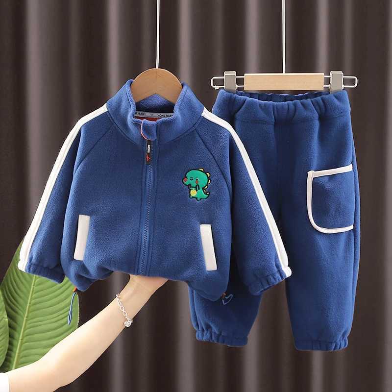 Clothing Sets Winter Warm Baby Clothes Suit Children Boys Thick Cartoon Dinosaur Jacket Pants 2Pcs/Set Kids Girl Clothing Toddler Warm Costume H241126