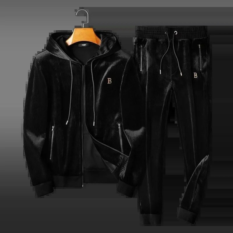Mens Autumn/Winter High Quality Casual Sports Hoodie Set Gold Velvet Two Piece Loose Mens Hoodie 241126