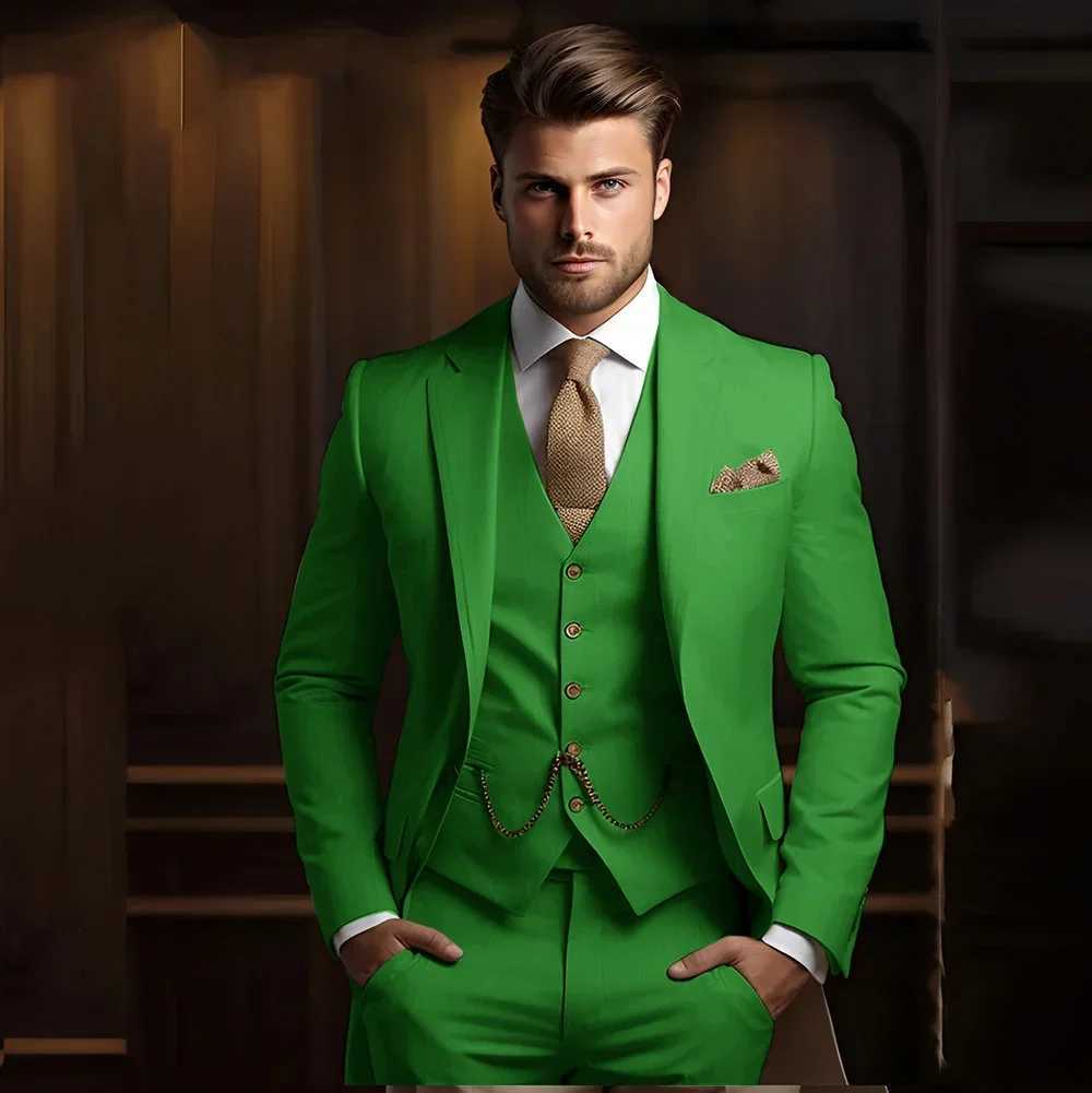 Mens casual suit 3-piece khaki wedding grooms tailcoat slim fit set 2025 mens fashion suit jacket with pants vest X241126