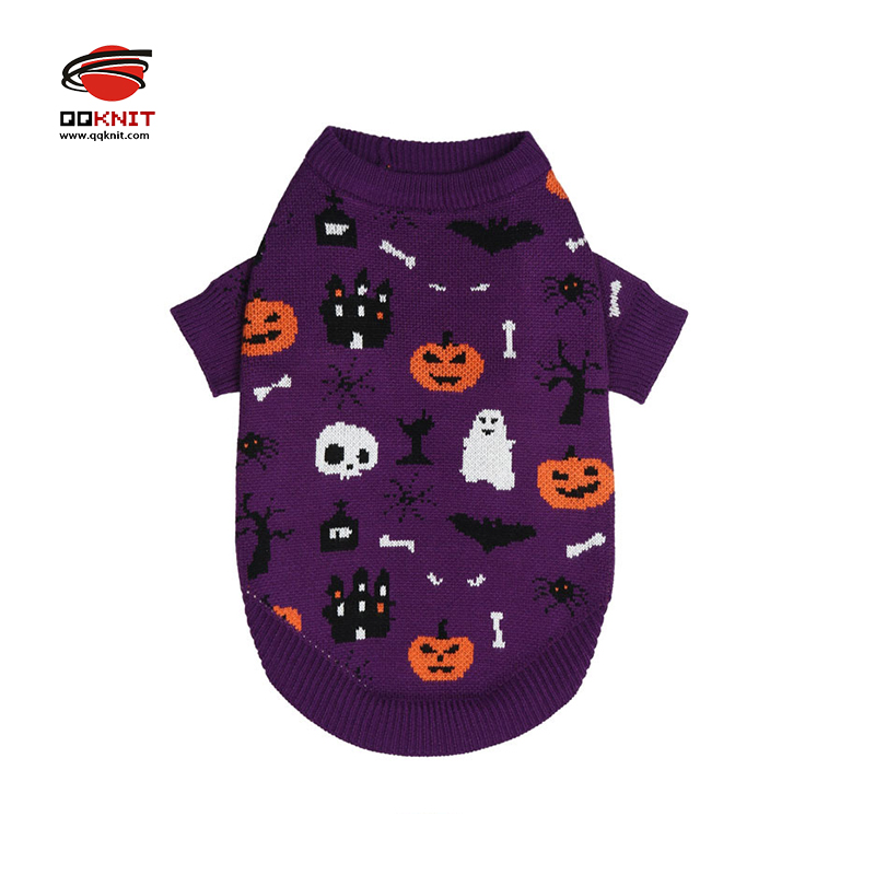 Winter Warm Soft Halloween pet clothes purple Knit pullover Sweater
