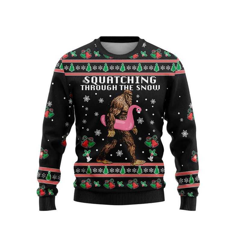 Harajuku Ugly Mens Christmas Sweater Sasquatch Graphic Sweater Casual Christmas Sweater Neutral Zipper Top W241126