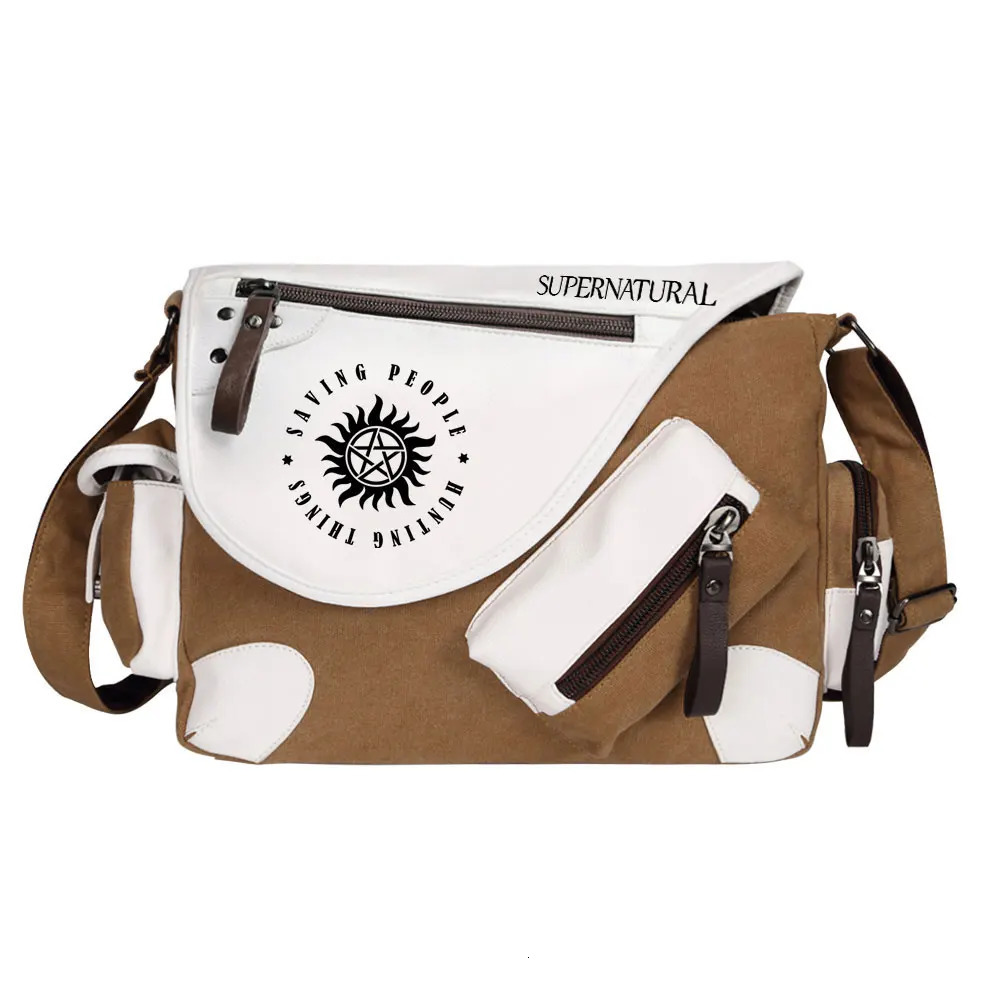 Supernatural Evil SPN Womens Canvas Casual Zipper Mens Shoulder Bag Cross Body Bag Boys and Girls rens School Bag Letter Making Bag 241121