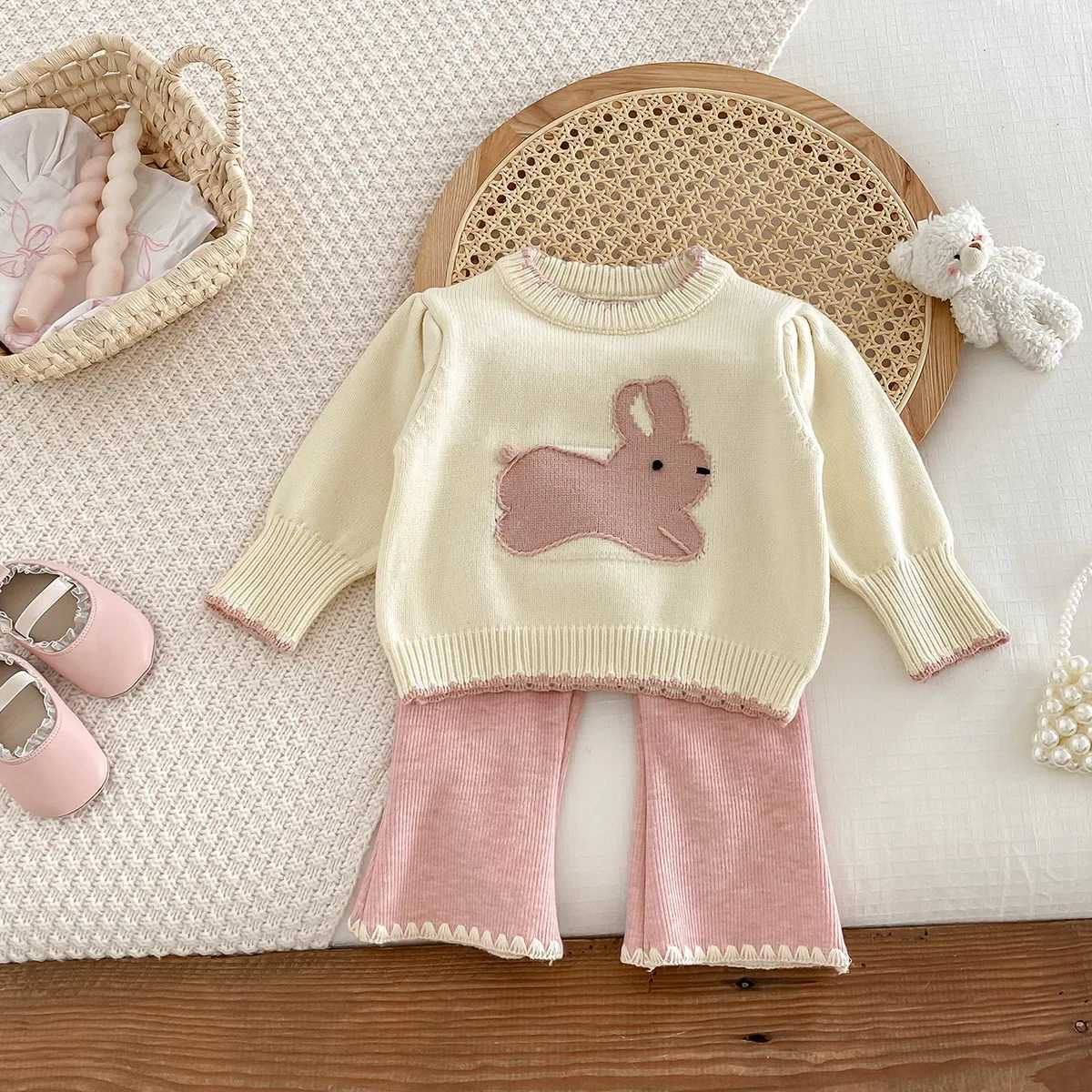 Clothing Sets Autumn Winter 2024 Baby Girls 2PCS Knitwears Set Cotton Knitted Rabbit Sweaters Stretch Pants Suit Toddler Girls Outfits H241126