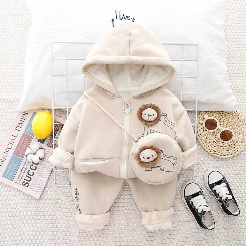 Clothing Sets Baby Boys Clothing Set Autumn Baby Girls Cartoon Lion Hoodies Jacket Pants Bag 3Pcs Suit For Kids Casual Outfits Warm Costume H241126
