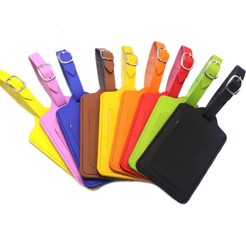 Women Men PU Luggage Labels Solid Candy Color Suitcase Tag with Name Address for Easy Identification Travel Bag Accessories 241114