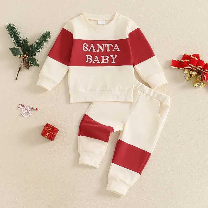 Clothing Sets 1-4Years Kids Baby Boy Girl Christmas Outfits Letter Embroidery Contrast Color Long Sleeve Sweatshirt+Elastic Pants 2 Piece Set H241126