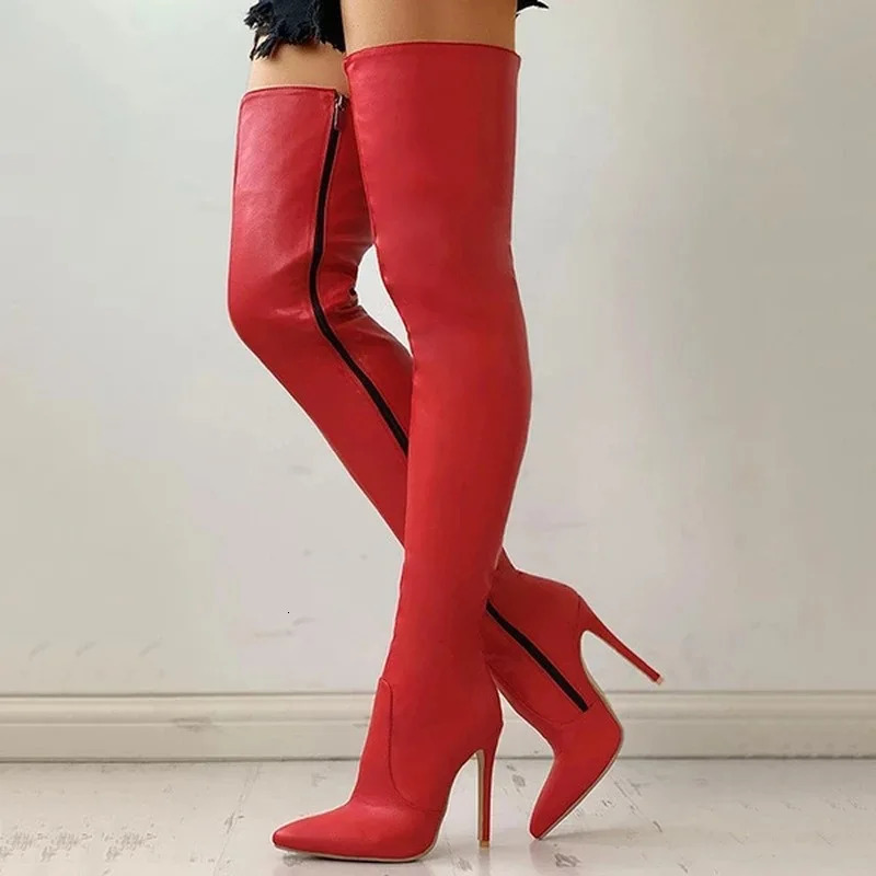 Autumn/Winter Womens Boots Pointed Side Zipper Slim High Heels Large Over Knee Boots Womens Boots Platform Boots Womens Shoes 241114