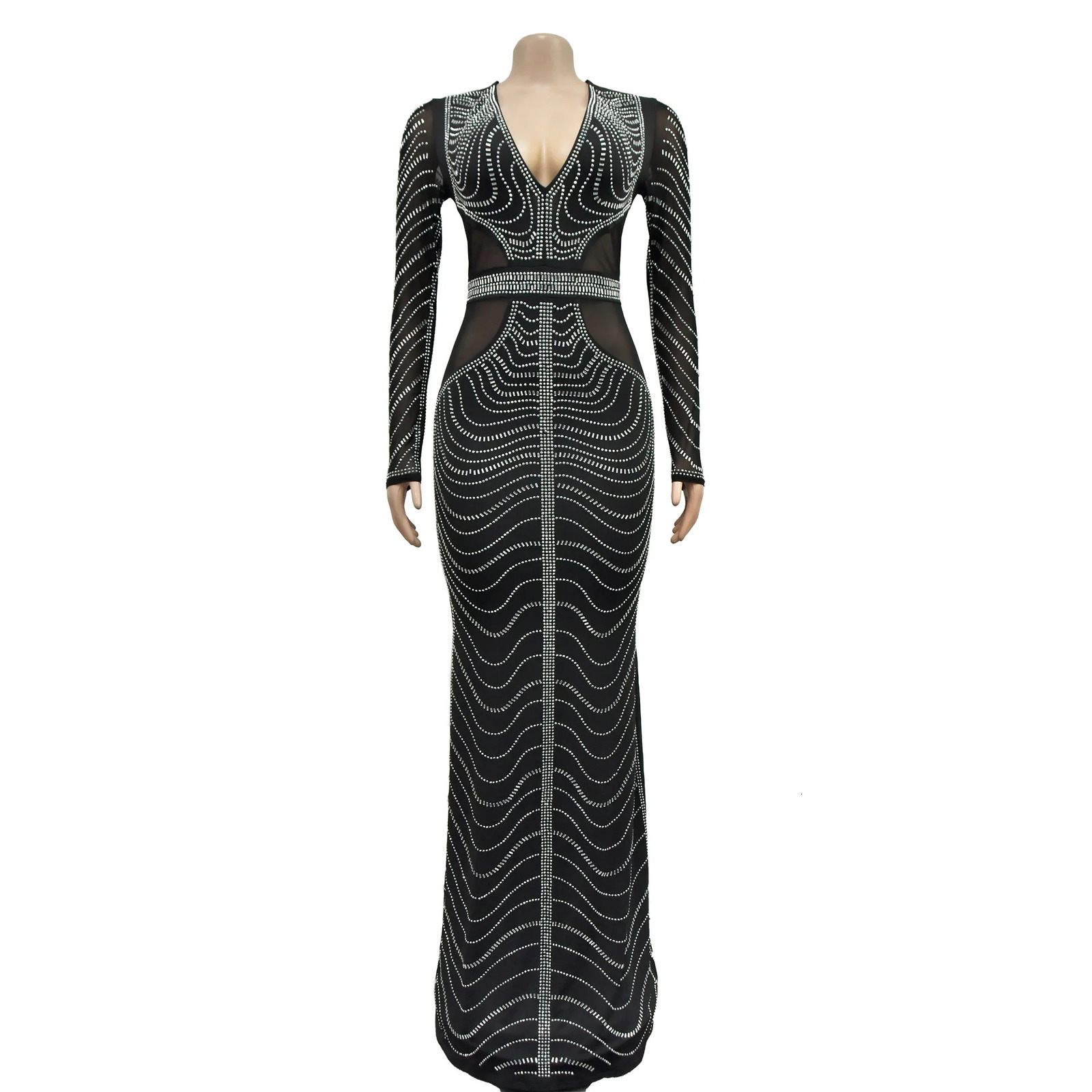 Womens Long Dress Sparkling Diamond Christmas Womens Long Sleeve Elegant Party Cocktail Ball Evening Dress HXY19 241125