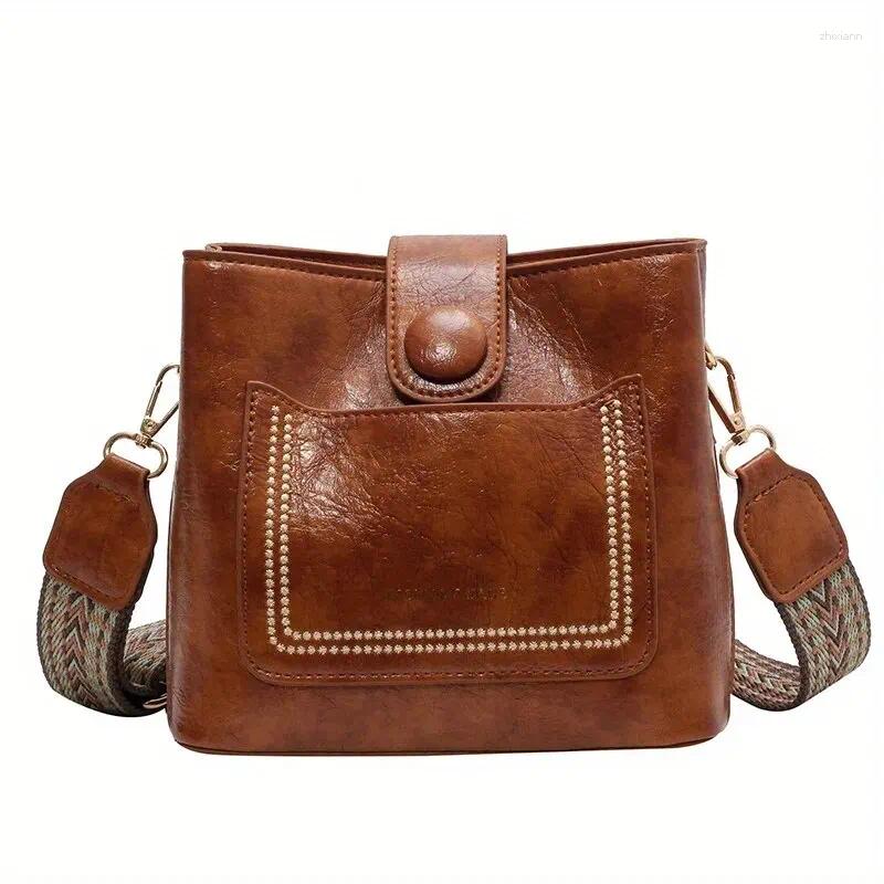 Totes Vintage Simple PU Leather Bucket Crossbody Bags For Women Handbagt Lady Black Shoulder Bag zhanyishengli