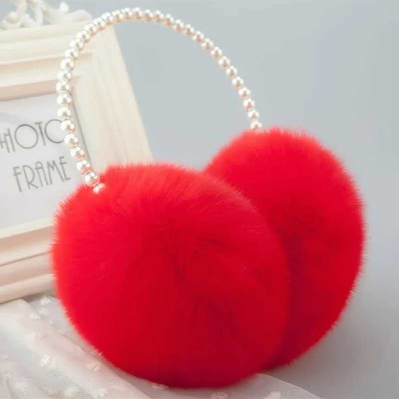 Faux Pearl Hoop Plush Headband Elegant Solid Color Fluffy Earmuffs Thick Coldproof Ear Warmer For Women GirlsXJ241126