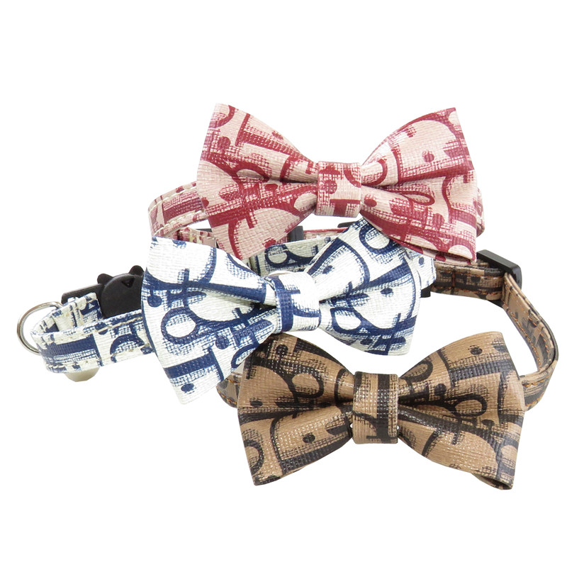 Stocked Wholesale Newest Bow Tie Adjustable Safety Breakaway Pet Collar PU Leather Cat Collar With Bells