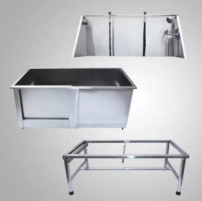 USMILEPET Professional Stainless Steel Pet Dog Bath Tub with Steps Faucet and Walk-in Ramp For Pet Grooming Shops