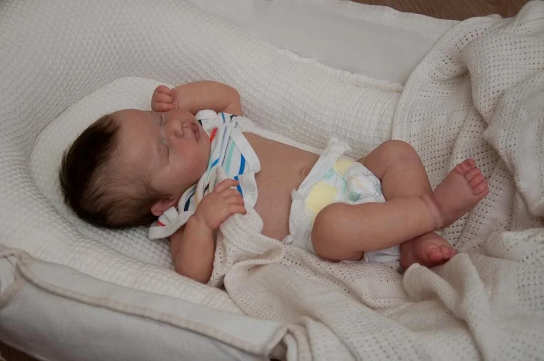 NPK 45CM born Baby Doll Reborn Loulou Asleep Soft Cuddly Body Lifelike 3D Skin with Visible Veins High Quality Handmade Doll 241126