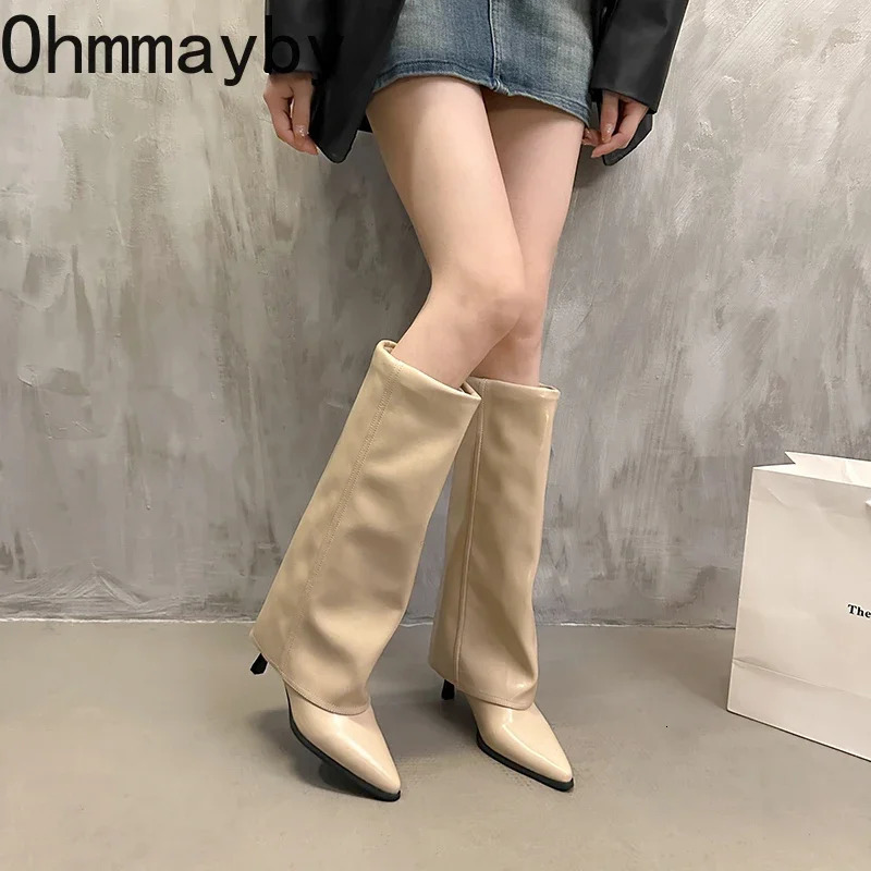 Street Style Women Knee High Boots Fashion Pointed Toe Long Booties Thin High Heels Autumn Winter Shoes 241126