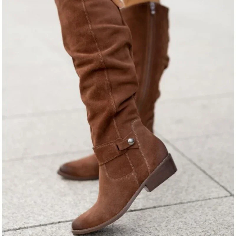Selling Retro Women Boot Large Size43 Suede High Women Boot Winter Boot Women High Heel Allmach Knee Length Boot Botas Mujer 241114