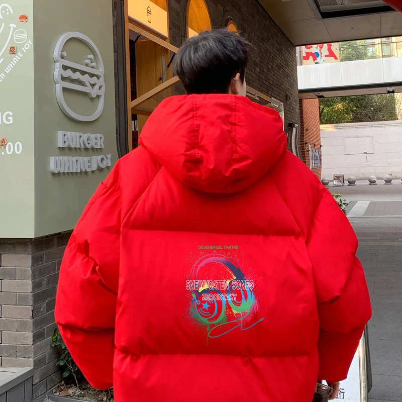 Winter bread jacket mens winter fashion warm mens park as a large headwear printed mens cotton coat oversized mens clothing 241121