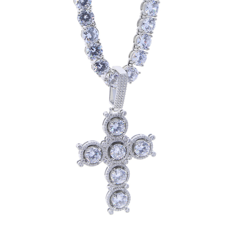 Hip Hop Cross Pendant With 8mm TopBg 5A Zircon Tennis Chain Mens Jewelry Gift