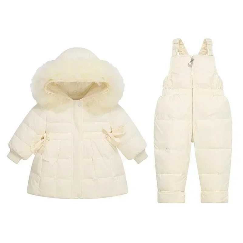 Winter down jacket Jumpsuit Baby Boy parka real Fur Girl Clothes children Clothing Set Toddler Thick warm Overalls Snowsuit 241126
