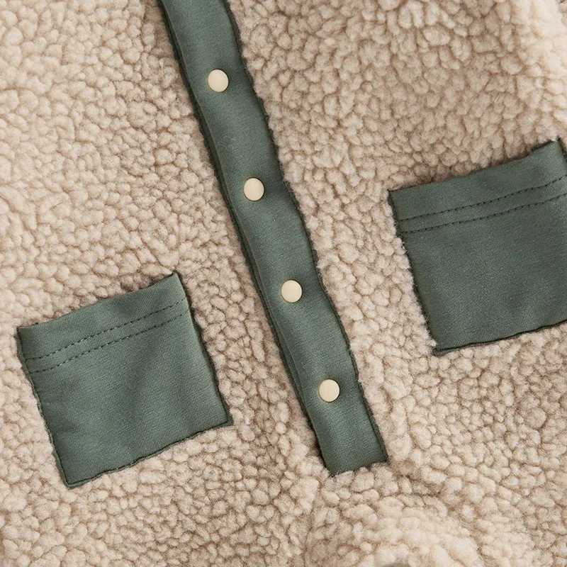 Clothing Sets Baby Boys Girls Fleece Jumpsuits Newborn Winter Warm Long Sleeve Contrast Color Button Up Hooded Rompers for Toddlers H241126