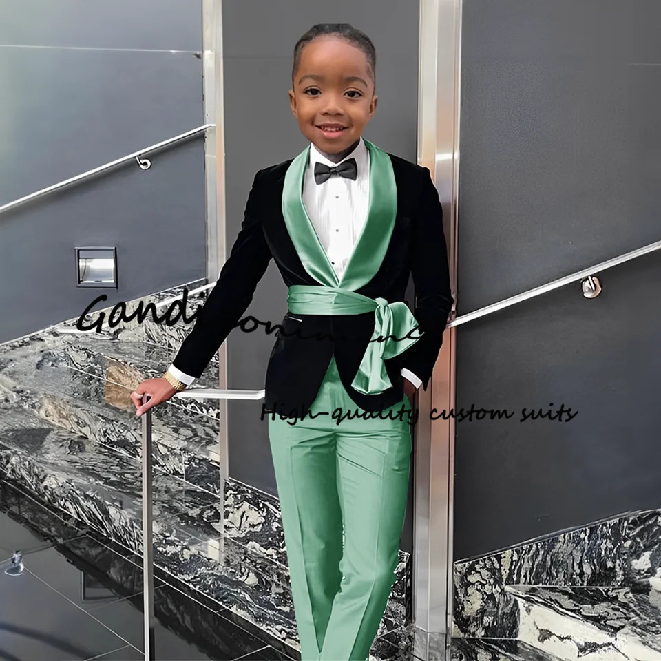 Boys Suit 2 Piece Set Velvet Black Jacket Formal Party Dress Kids Fashion Outfit Wedding Customized Blazer 241126