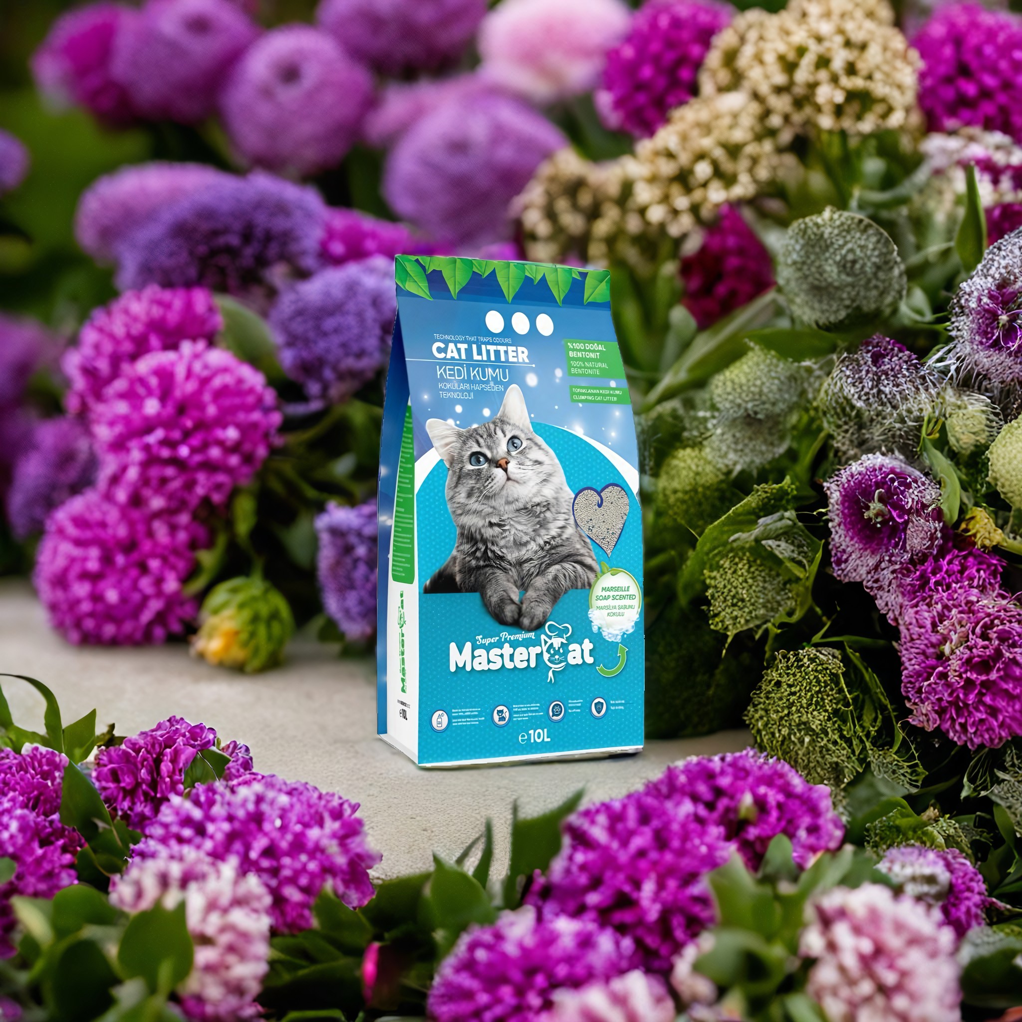 High Quality MasterCat Sand Marseille 10L Fast Clumping Scented Bentonite Cat Litter Flushable Natural Soup Ball Pattern