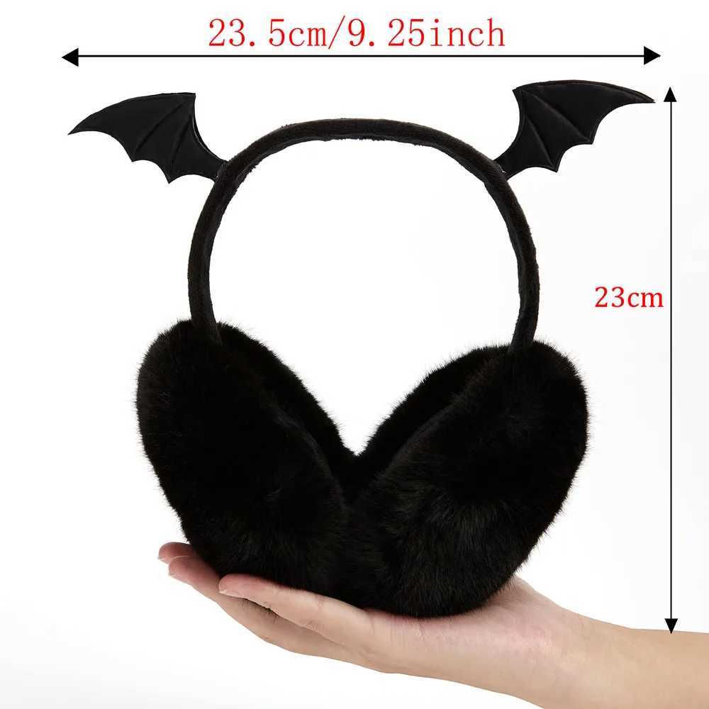 Cute Plush Black Bat Wing Warm Earmuffs Gothic Womens Lolita Dark Girl Warmer Muff Fold Ear Cover ly Halloween AccoriesXJ241126