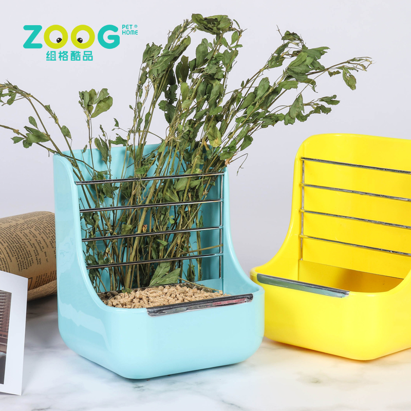Hay and Food Feeder Bowls Manger Rack for Rabbit Guinea Pig Chinchilla and Other Small Animals