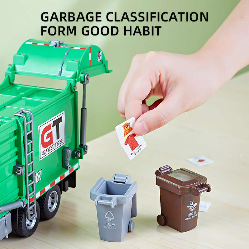 Large Sanitation Garbage Truck Transportation Classification Engineering Vehicle Alloy Metal Car Model Sound Light Children Toys