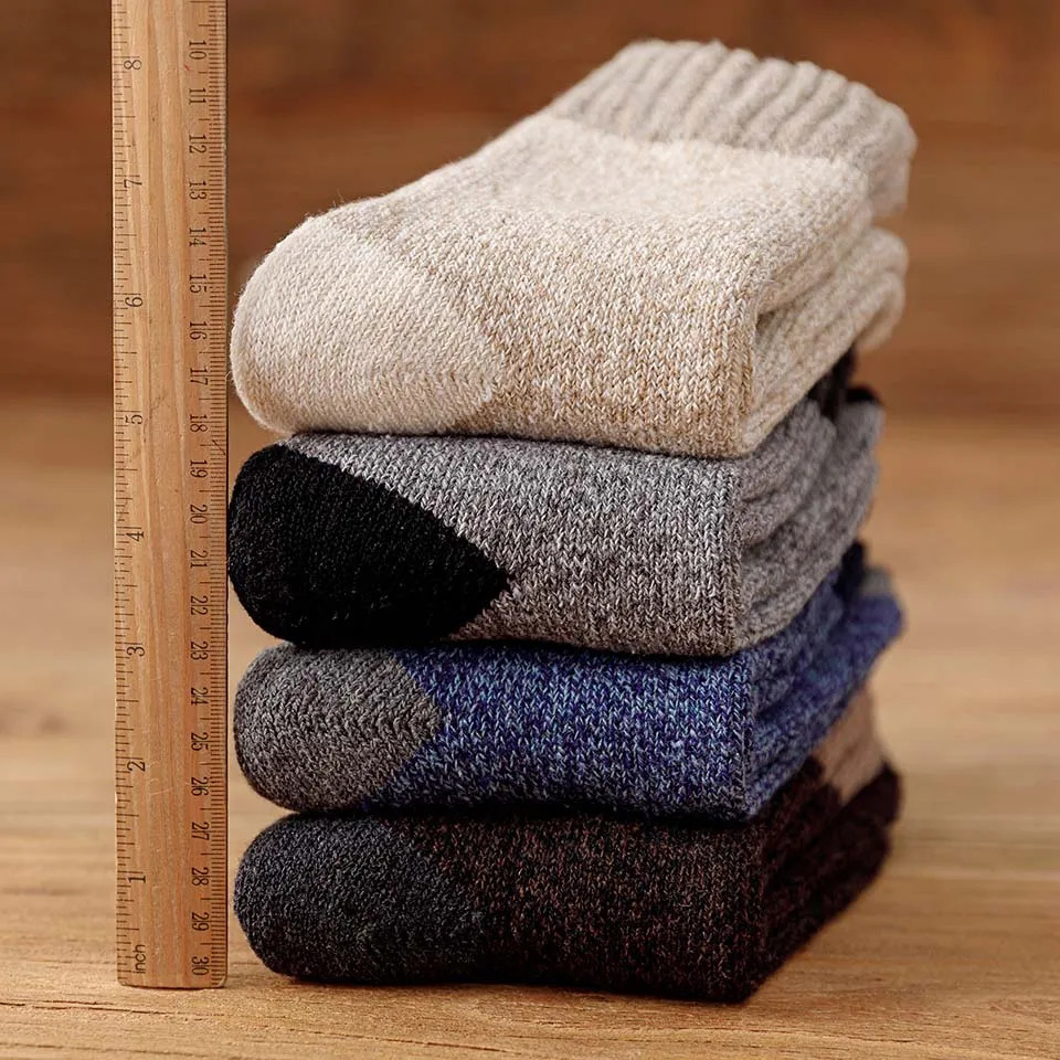 Winter thick mens wool socks casual warm Harajuku retro plus size long cashmere socks 5 pairs 241126