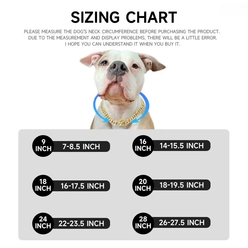 Designer dog collar cat chain collar with diamond luxury metal material 1.25cm width rap hip hop cuban chain pet jewelry supplies